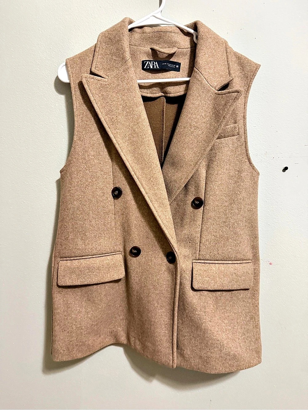 Zara Double-Breasted Wool Blend Vest in Brown Medium